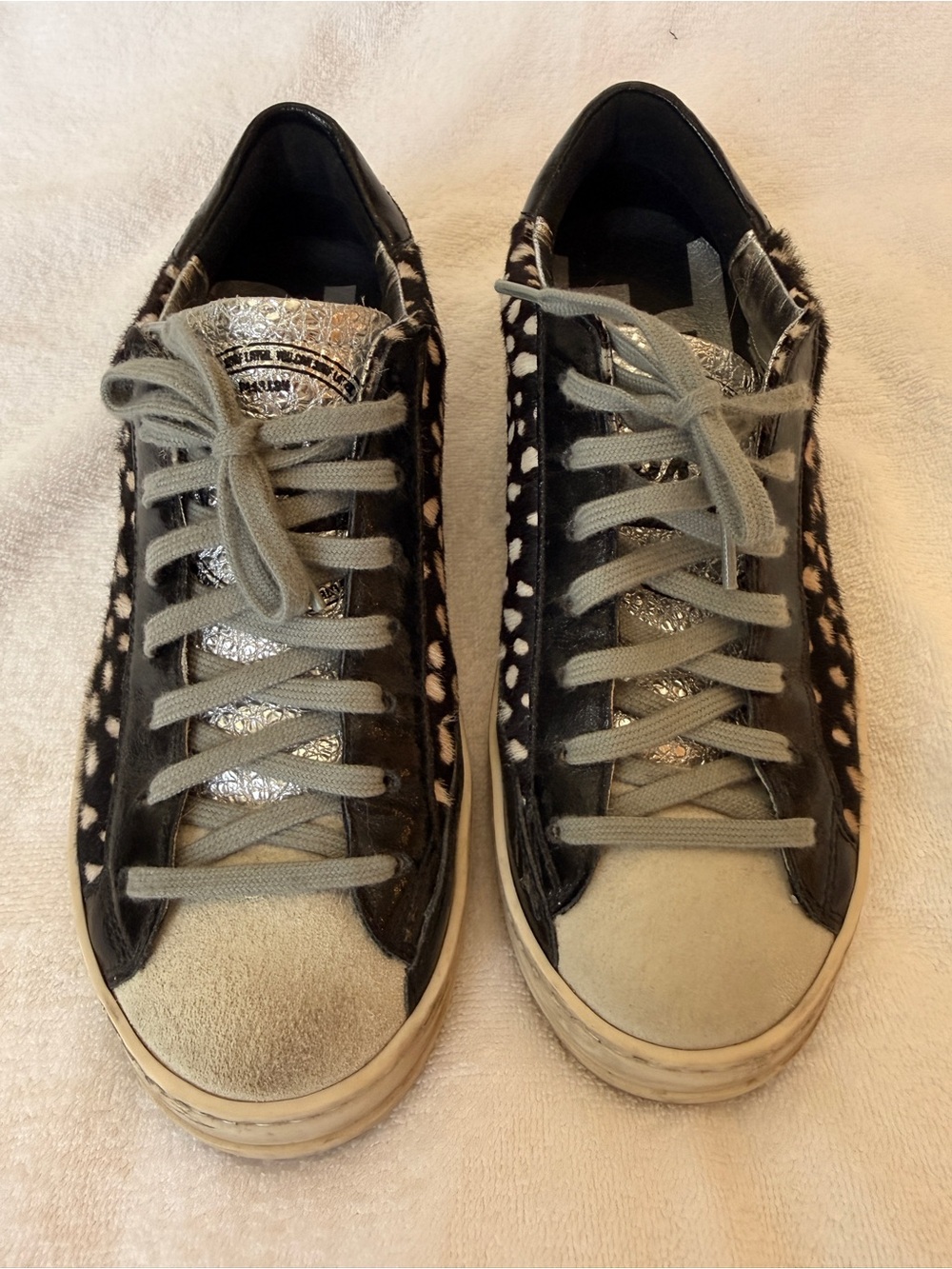 Women’s P448 Black, White & Silver Sneakers, Size 38